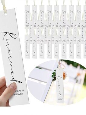 Reserved White Tags with Ribbon (quantity:16). Perfect for weddings or events!